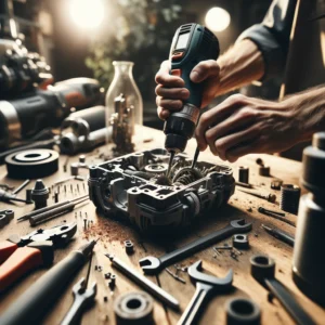 man repairing tools