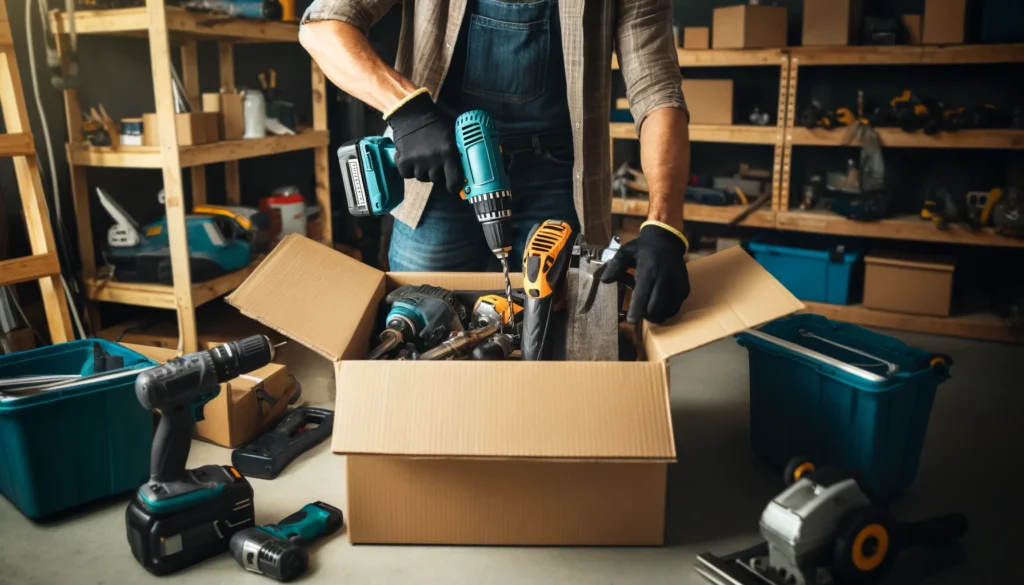 packing tools into boxes